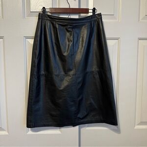 VTG Neiman Marcus Leather Skirt Size 12 Black Pencil Straight Knee Length 80/90